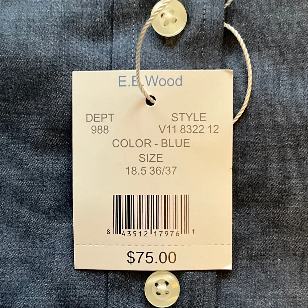 Classic Men’s Dress Shirt, EB Wood, 18 1/2, 36-37, Blue, Brand New! - Picture 4 of 4